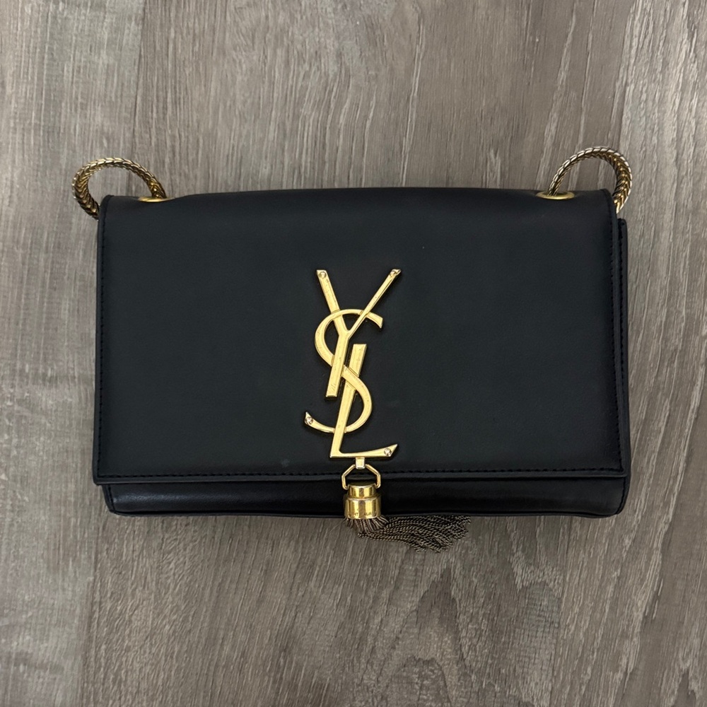 Yves Saint Laurent Black Clutch with Gold Logo
